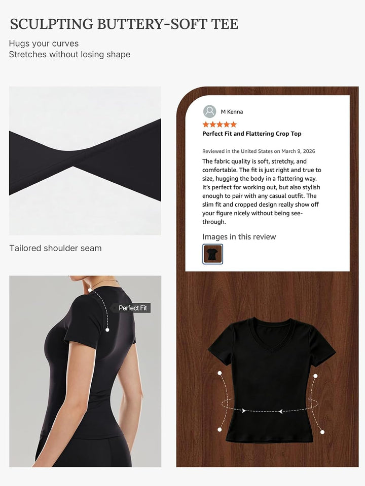 V Neck Compression Shirt Women Workout Tops Short Sleeve Basic Tees