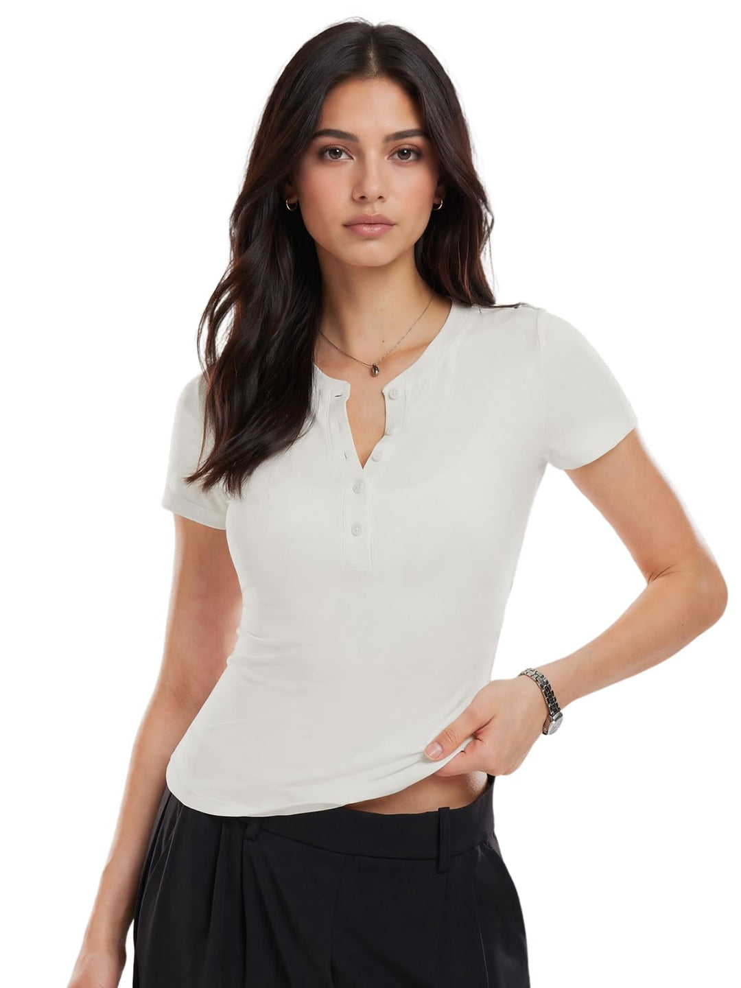 Henley Compression Shirt Women Short Sleeve Workout Tops