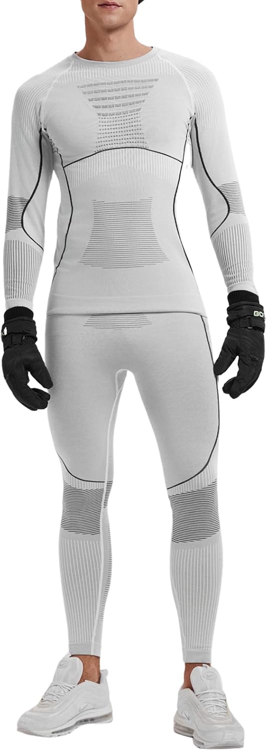 Two Piece 7% Merino Wool Blend Base Layer Set Thermal Underwear Skiing Cold Weather Quick-Dry Moisture Wicking Breathable