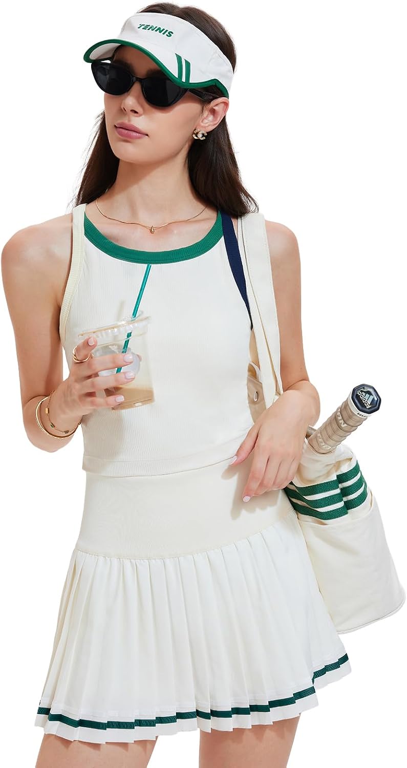 Tennis Skirt Set for Women 2 Piece Racerback Tank Top Golf Dress Activewear for Outfit Pickleball Athletic Workout
