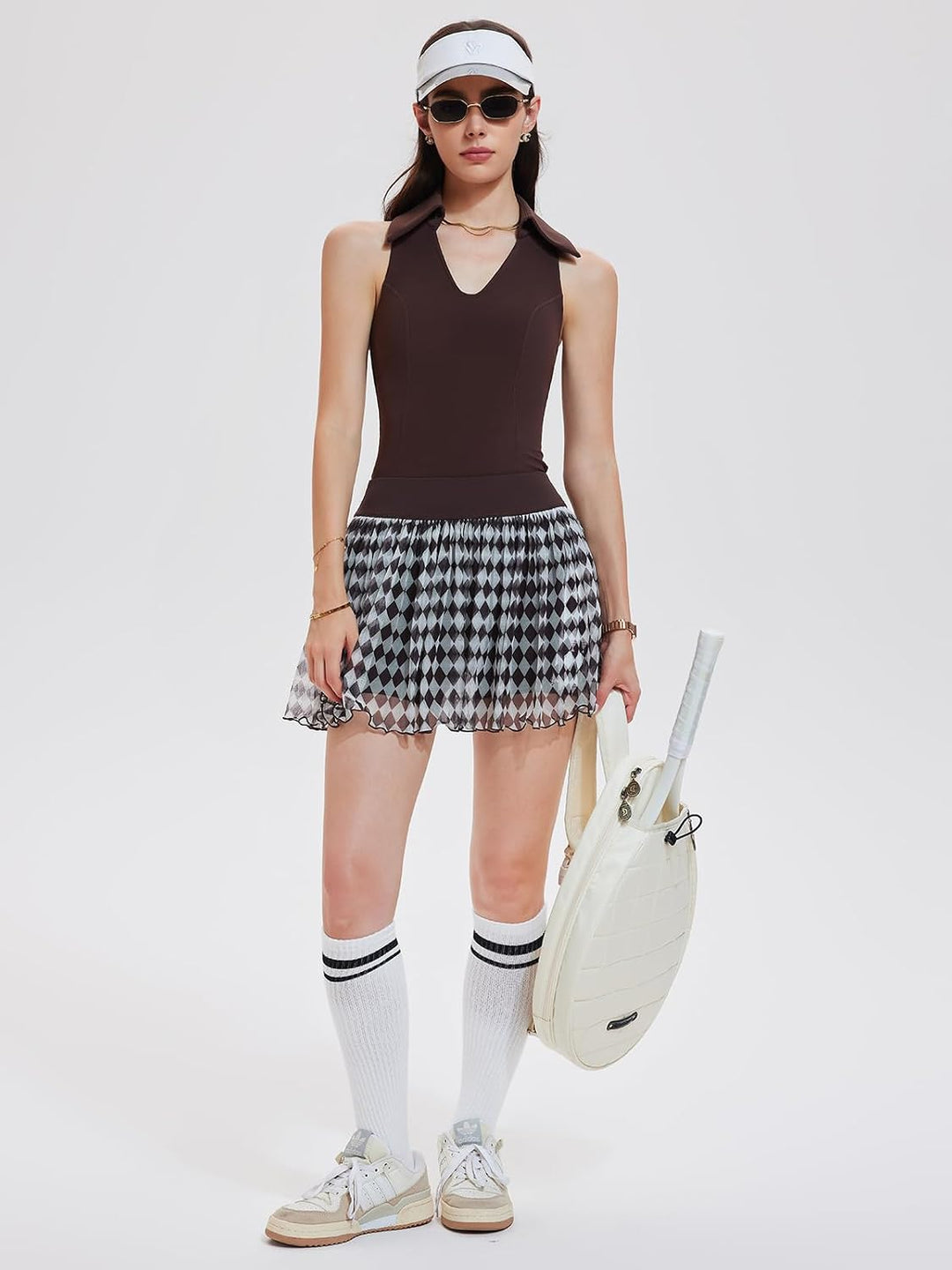 Women 2 Piece Tennis Skirt Set, Tennis Dress Sleeveless Top Golf Outfit Pickleball Athletic Dress with 4 Pockets