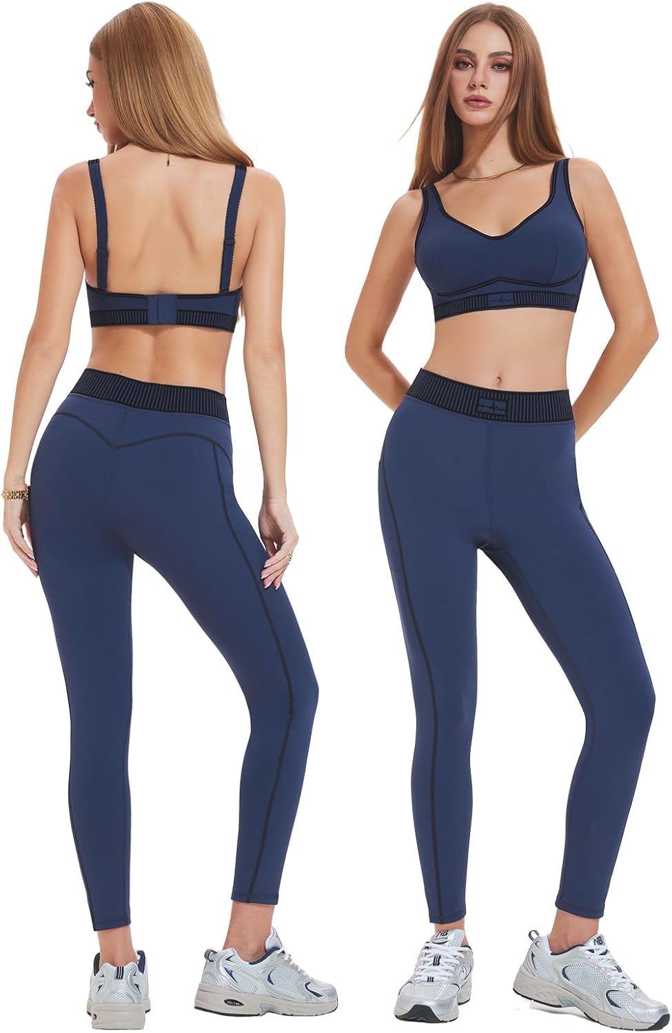 Workout Sets for Women 2 Piece Matching Set Sport Plunge V Neck Bra Legging with Pockets Gym Travel Outfits Yoga Athletic