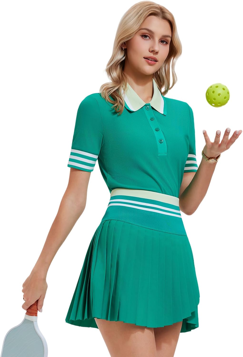 Women’s 2 Piece Tennis Skirt Set, Preppy Polo Top & High Waisted Pleated Skort with Pockets, Athletic Golf Pickleball Outfit