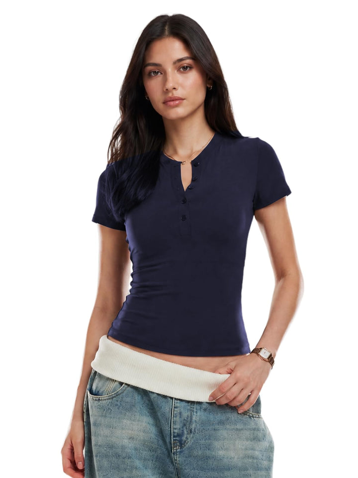 Henley Compression Shirt Women Short Sleeve Workout Tops