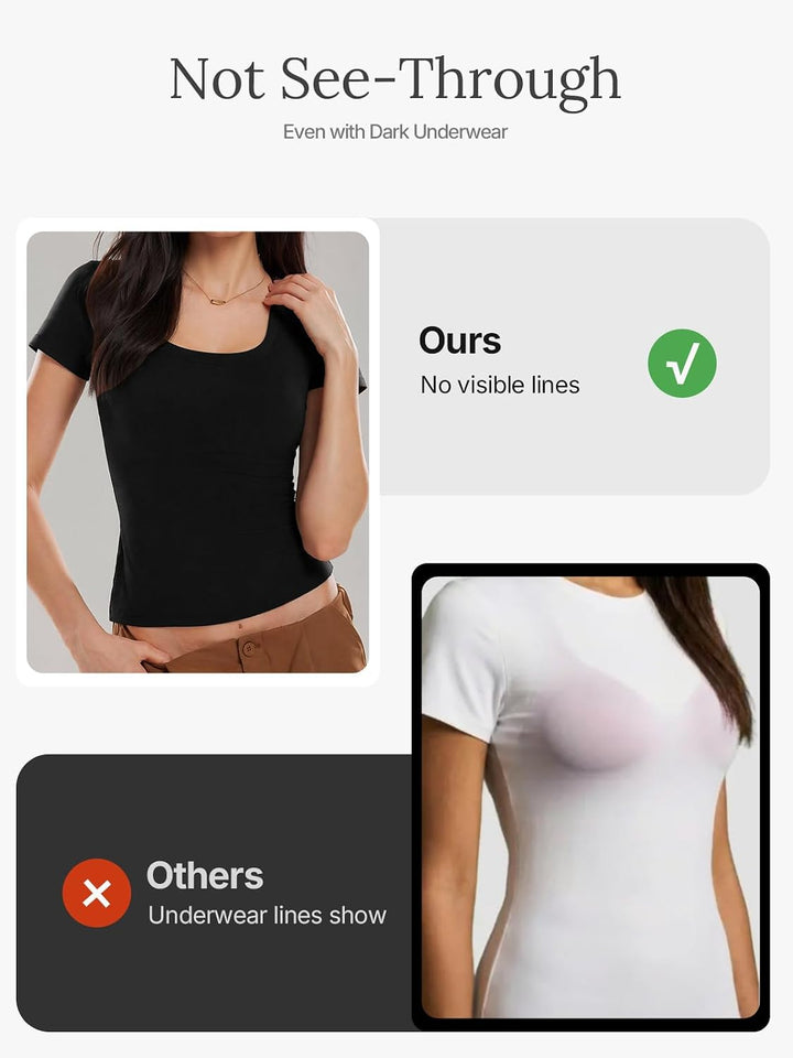 Scoop Neck Compression Shirt Women Short Sleeve Workout Tops