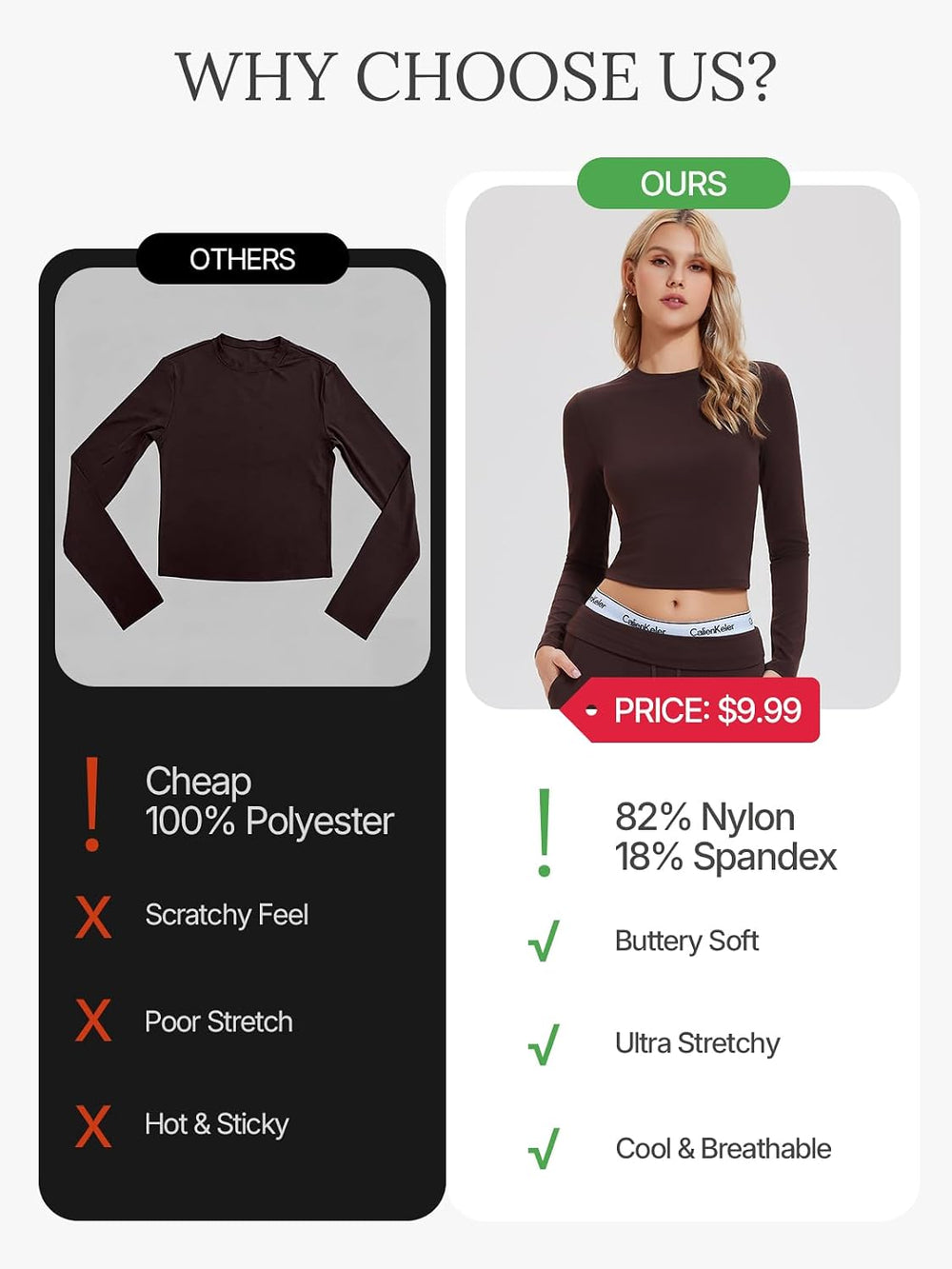 Women's Long Sleeve Crop Tops Compression Slim Fit Crew Neck Workout Shirts Breathable Nylon Basic Athletic Tee Going Out Top