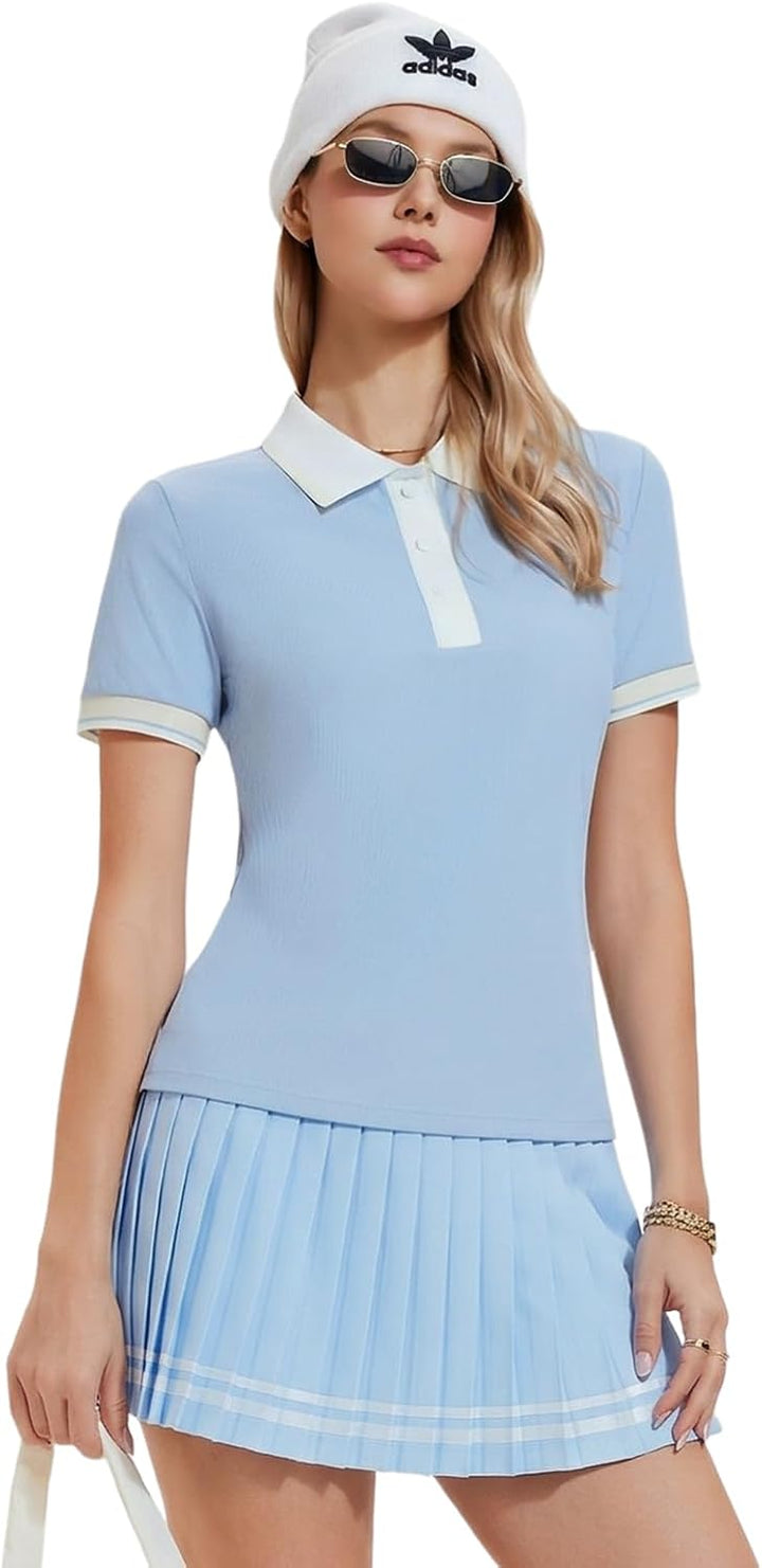Womens 2 Piece Tennis Skirt Set Polo Pleated Skort with Pockets Golf Pickleball Badminton Athletic Workout Outfit