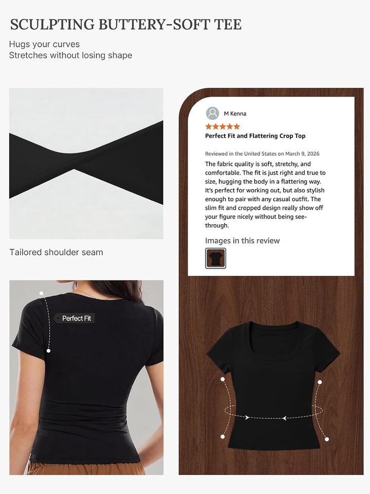 Scoop Neck Compression Shirt Women Short Sleeve Workout Tops