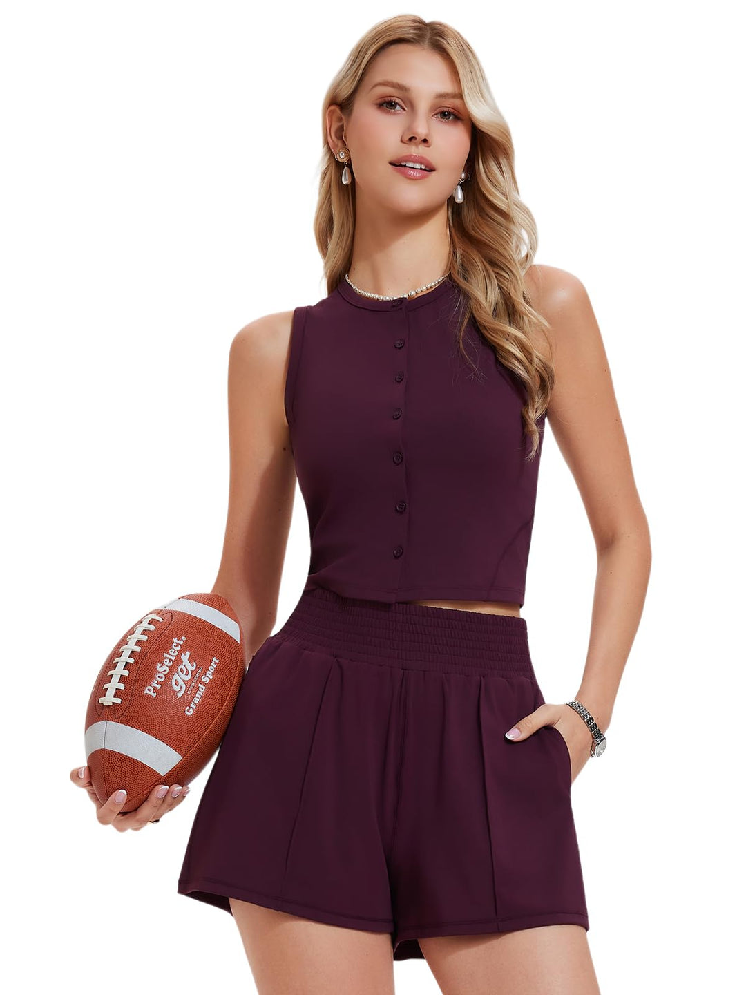 Women’s Tennis Workout Set Crop Button Down Top High Waisted Athletic Shorts Golf Pickleball Outfit with Pockets