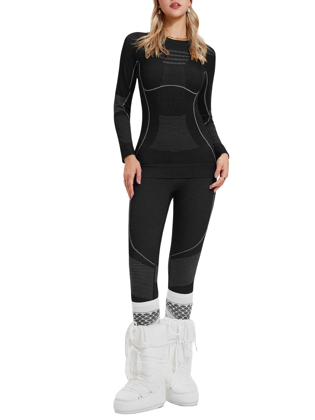 IUK Two Piece 7% Merino Wool Blend Base Layer Set Thermal Underwear Skiing Cold Weather Quick-Dry Moisture Wicking Breathable