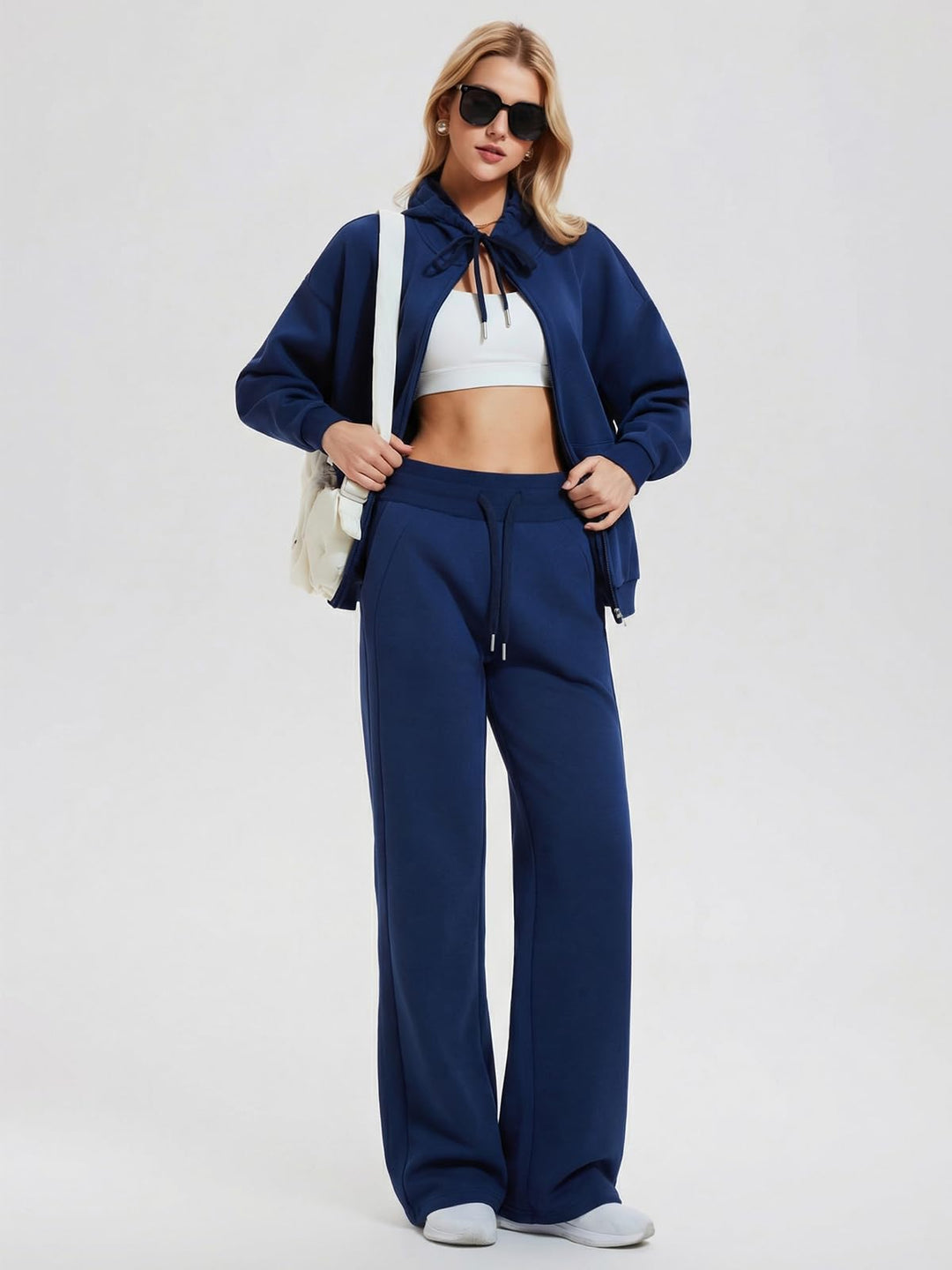 IUK Tall Women Oversized Sweatsuit Matching 2 Piece Set Fleece Tracksuit, Winter Lounge Airport Outfit (Runs Large)