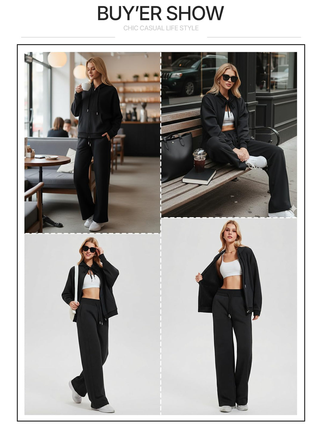 IUK Tall Women Oversized Sweatsuit Matching 2 Piece Set Fleece Tracksuit, Winter Lounge Airport Outfit (Runs Large)