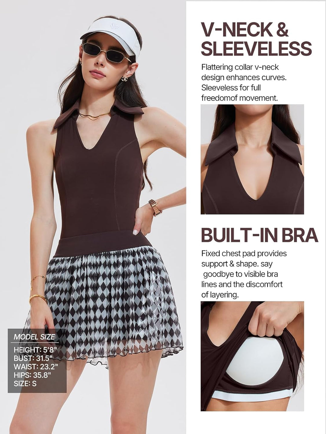 Women 2 Piece Tennis Skirt Set, Tennis Dress Sleeveless Top Golf Outfit Pickleball Athletic Dress with 4 Pockets