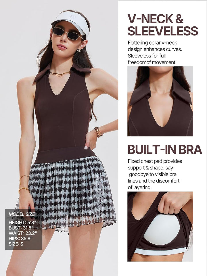 Women 2 Piece Tennis Skirt Set, Tennis Dress Sleeveless Top Golf Outfit Pickleball Athletic Dress with 4 Pockets