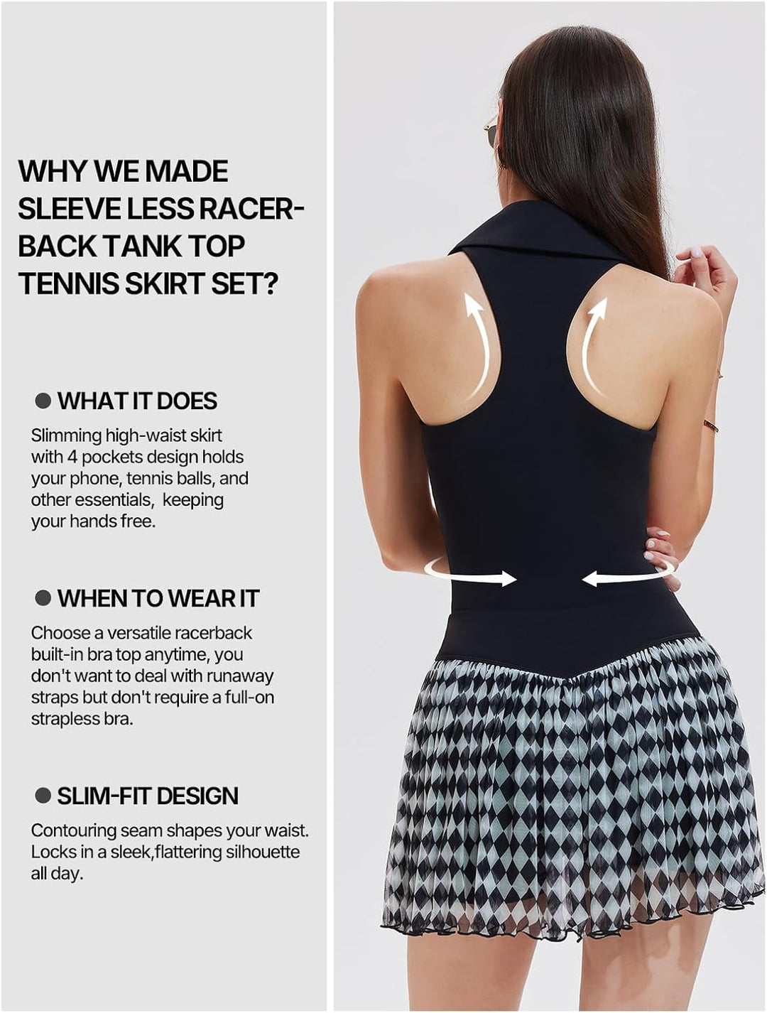 Women 2 Piece Tennis Skirt Set, Tennis Dress Sleeveless Top Golf Outfit Pickleball Athletic Dress with 4 Pockets