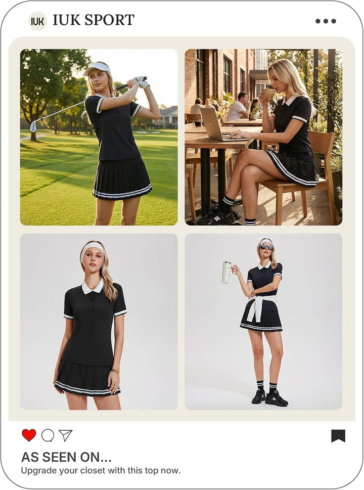 Womens 2 Piece Tennis Skirt Set Polo Pleated Skort with Pockets Golf Pickleball Badminton Athletic Workout Outfit