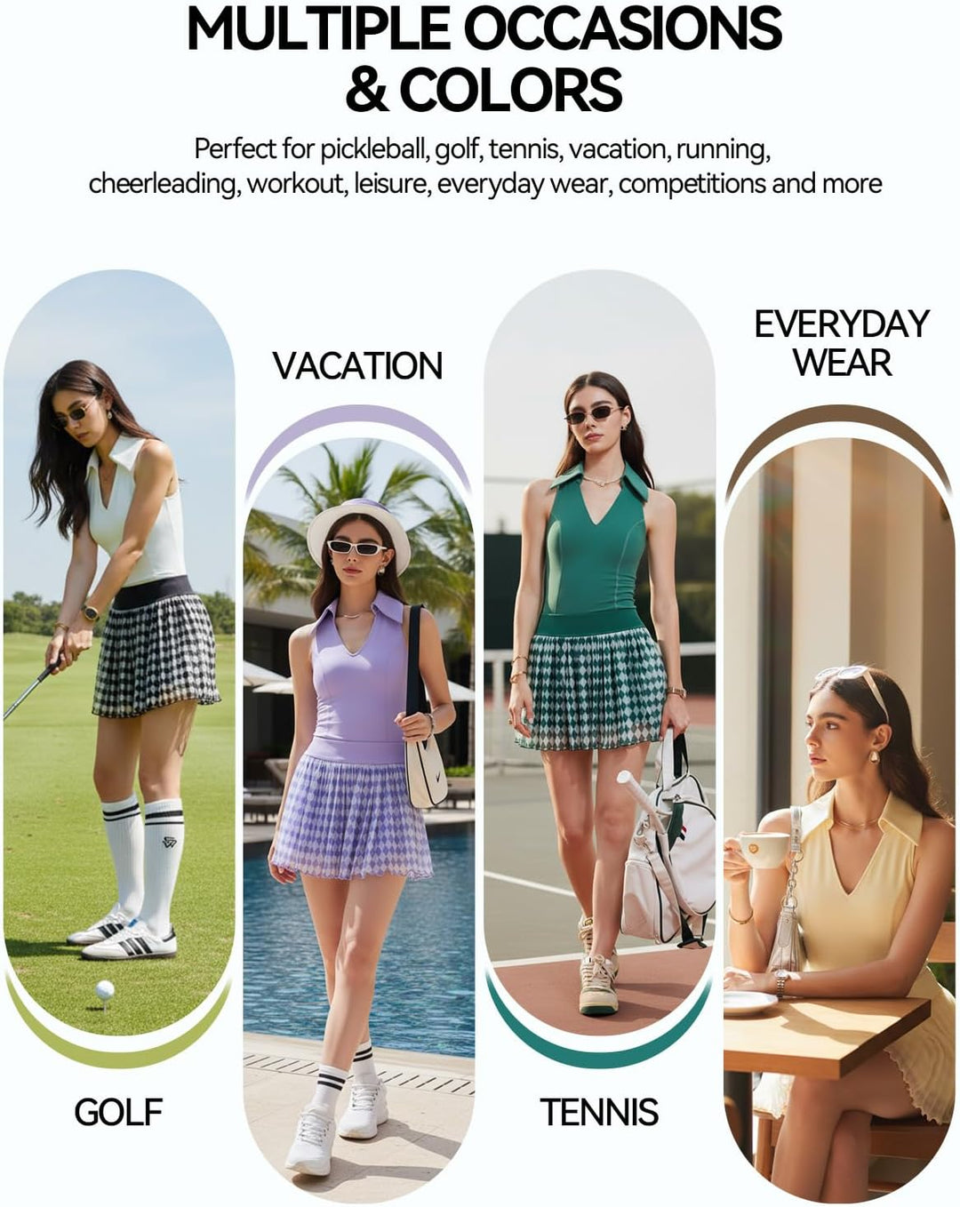 Women 2 Piece Tennis Skirt Set, Tennis Dress Sleeveless Top Golf Outfit Pickleball Athletic Dress with 4 Pockets