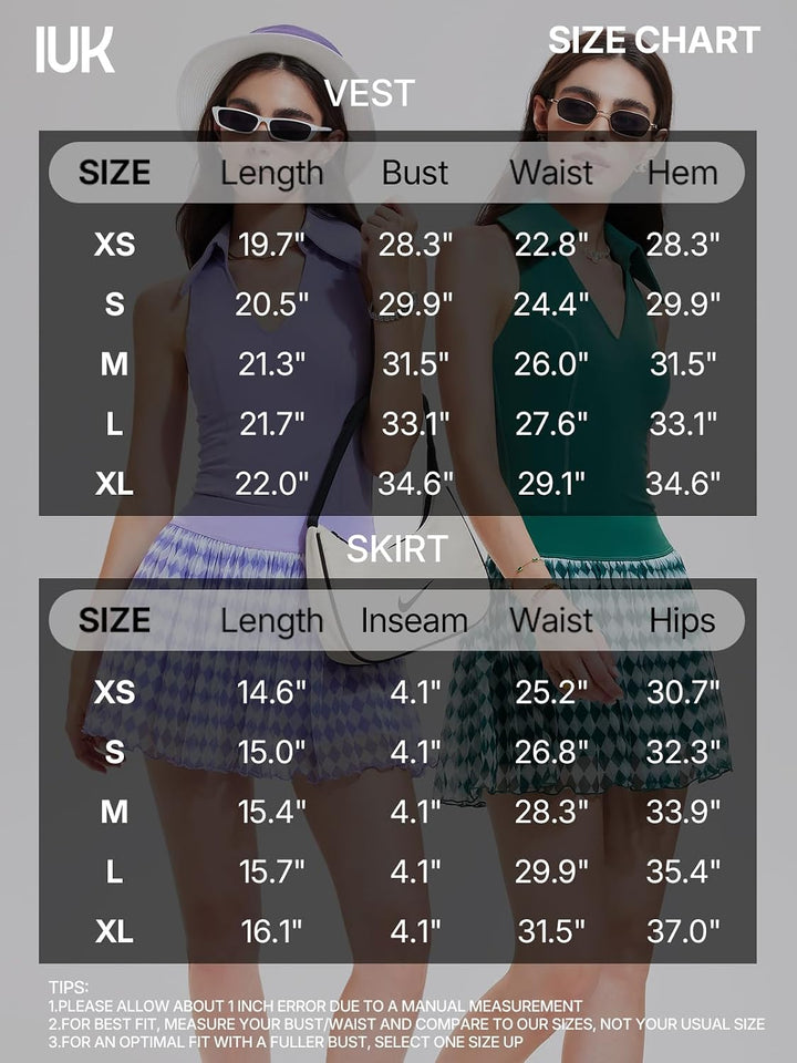 Women 2 Piece Tennis Skirt Set, Tennis Dress Sleeveless Top Golf Outfit Pickleball Athletic Dress with 4 Pockets