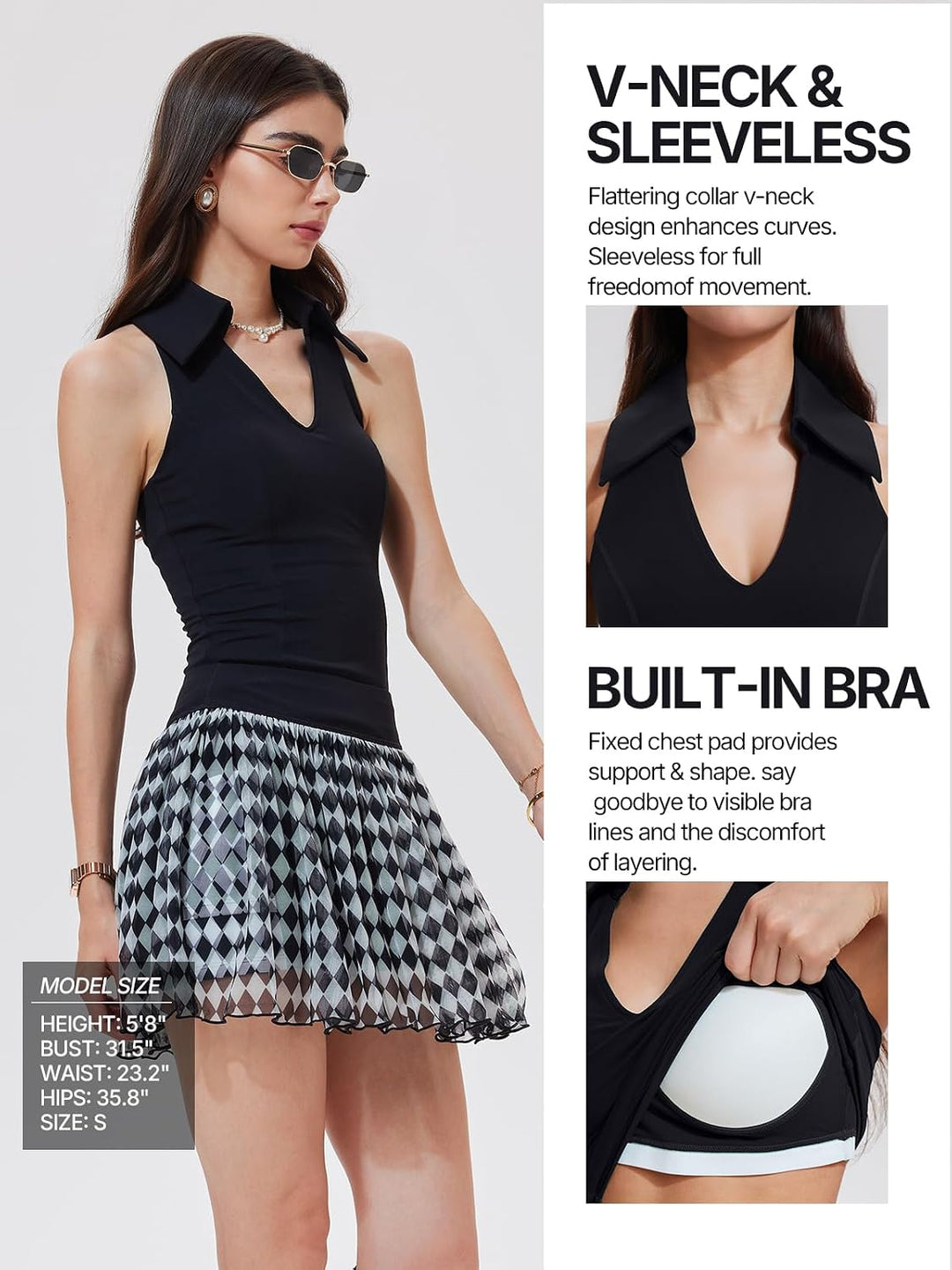 Women 2 Piece Tennis Skirt Set, Tennis Dress Sleeveless Top Golf Outfit Pickleball Athletic Dress with 4 Pockets