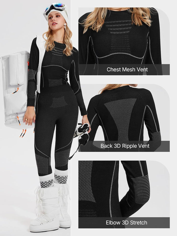 Two Piece 7% Merino Wool Blend Base Layer Set Thermal Underwear Skiing Cold Weather Quick-Dry Moisture Wicking Breathable