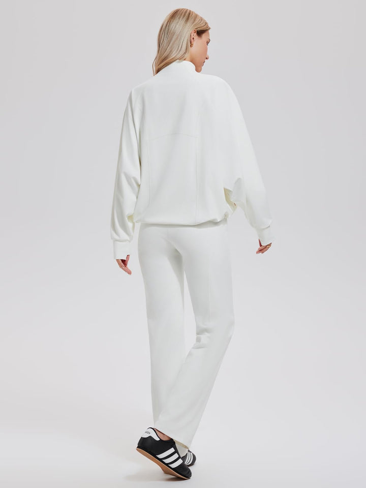 IUK Women’s 2 Piece Athleisure Lounge Set, Oversized Zip Up Jacket &amp; High Waisted Straight Leg Pants, Matching Outfit