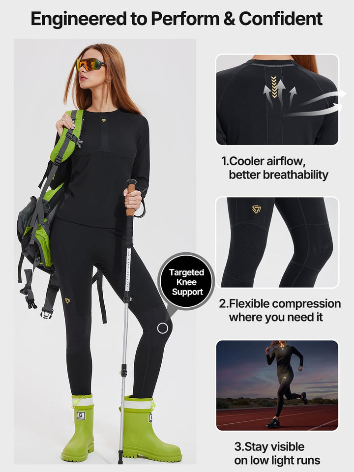 IUK Workout Sets for Women 2 Piece, Compression Running Set with Pockets Cool Dry Base Layer Long Sleeve Gym Track Suits