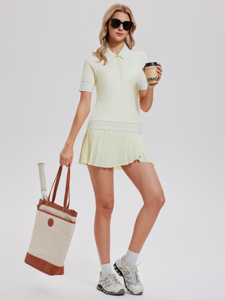 Women’s 2 Piece Tennis Skirt Set, Preppy Polo Top &amp; High Waisted Pleated Skort with Pockets, Athletic Golf Pickleball Outfit