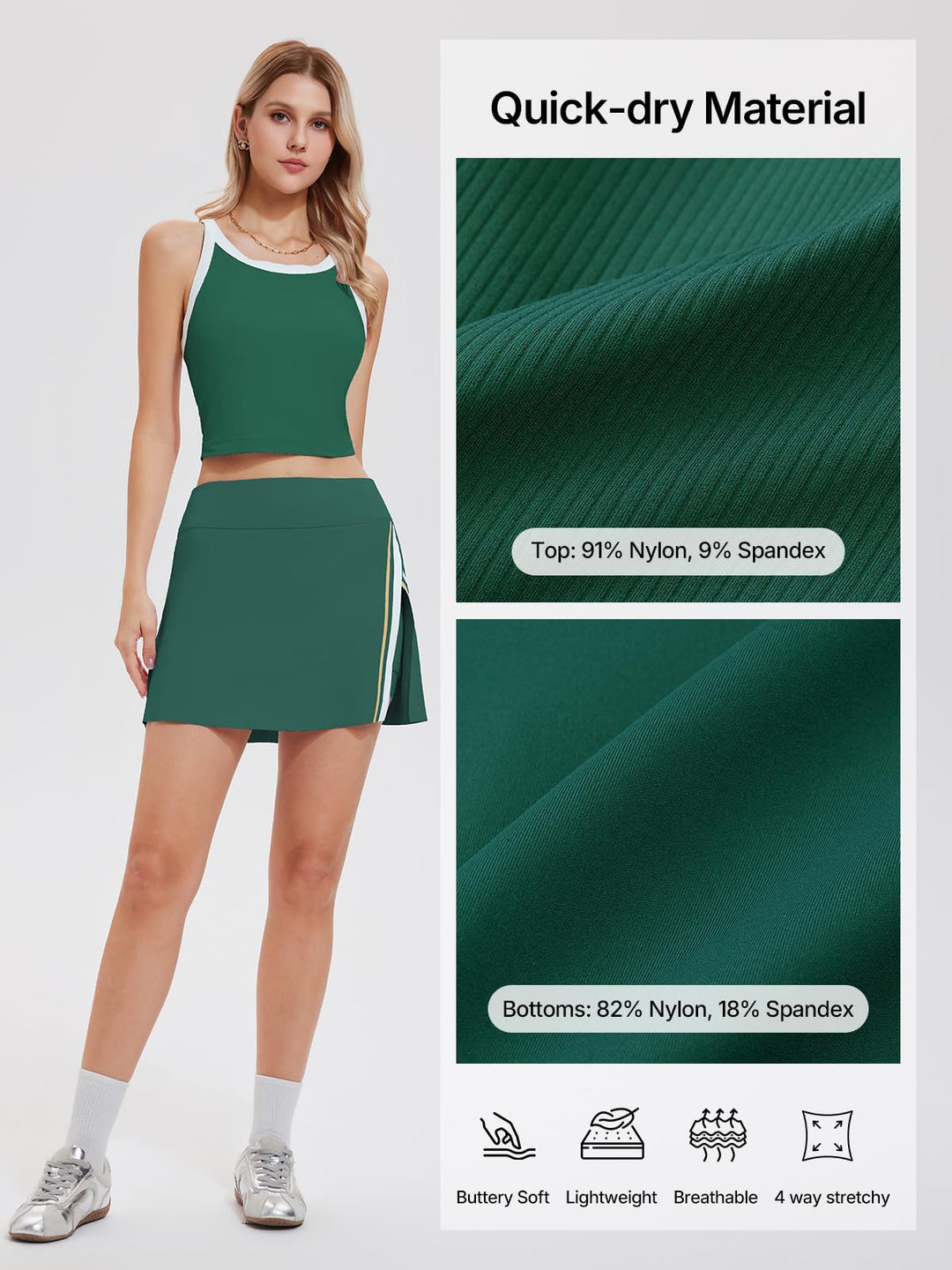 Women’s 2 Piece Tennis Skirt Set Athletic Side Slit Skort with 4 Pockets &amp; Padded Racerback Crop Top for Pickleball Golf
