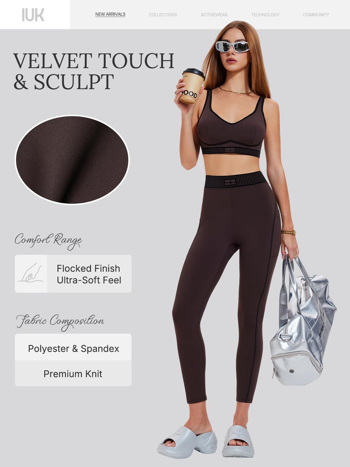 IUK Workout Sets for Women 2 Piece Matching Set Sport Plunge V Neck Bra Legging with Pockets Gym Travel Outfits Yoga Athletic