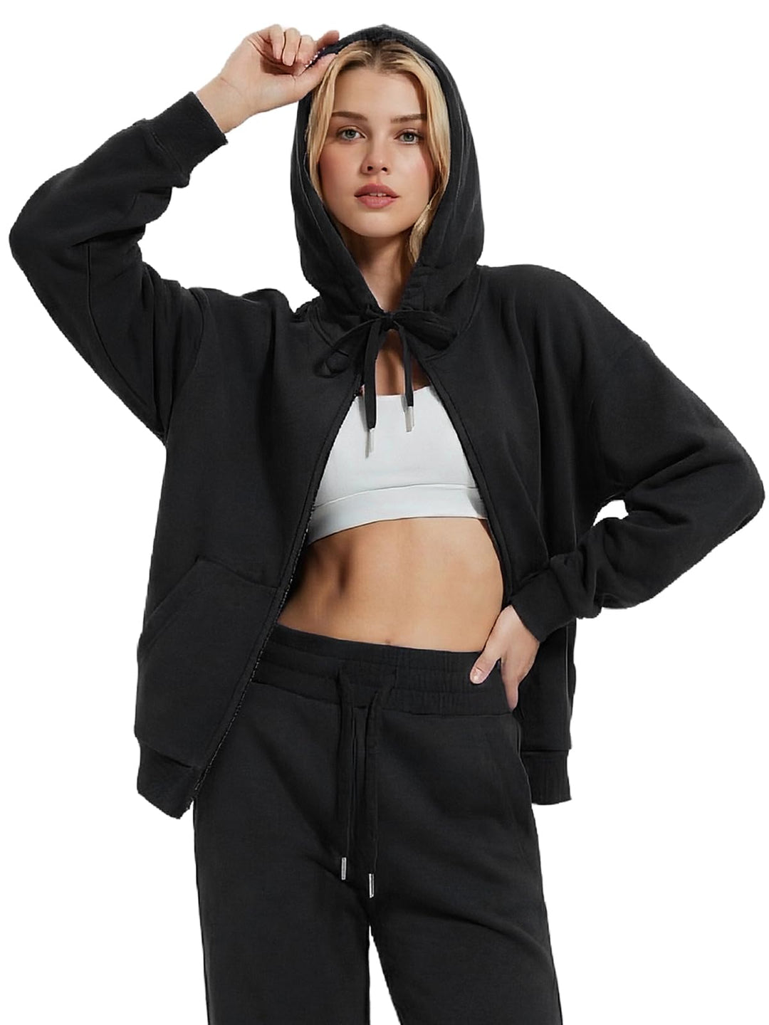 IUK Tall Women Oversized Sweatsuit Matching 2 Piece Set Fleece Tracksuit, Winter Lounge Airport Outfit (Runs Large)