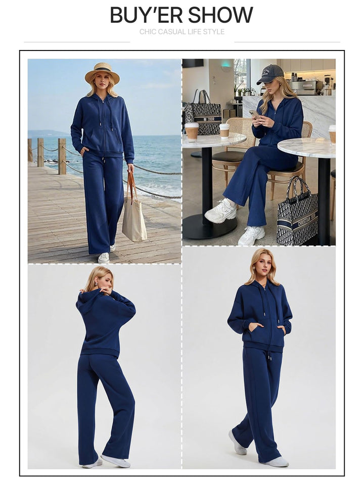 IUK Tall Women Oversized Sweatsuit Matching 2 Piece Set Fleece Tracksuit, Winter Lounge Airport Outfit (Runs Large)