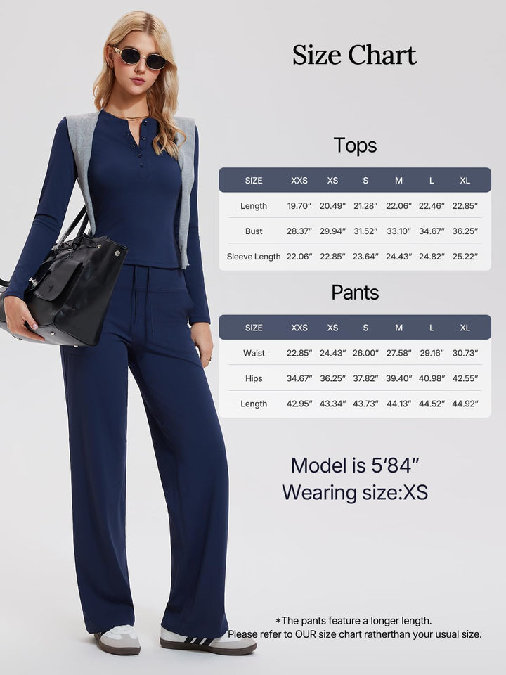 Womens Henley Y2K Lounge Sets 2 Piece Outfit Airport Travel Tracksuit Sweatsuit Outfits Tall Matching Set High Waist Pants