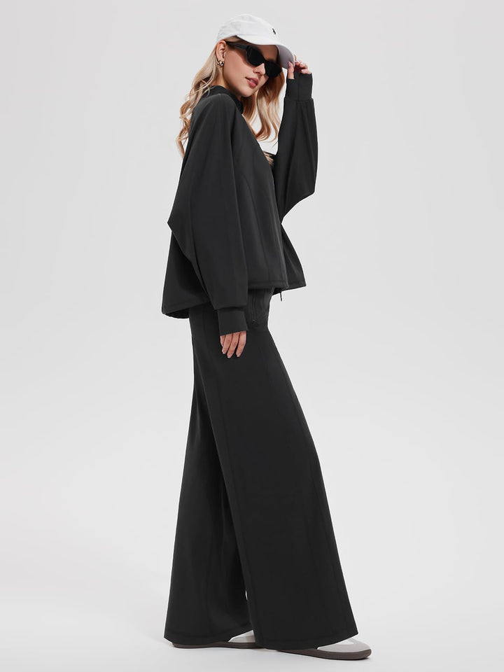 IUK Tall Women’s 2 Piece Athleisure Lounge Set, Oversized Zip Up Jacket &amp; High Waisted Wide Leg Pants, Matching Active Outfit