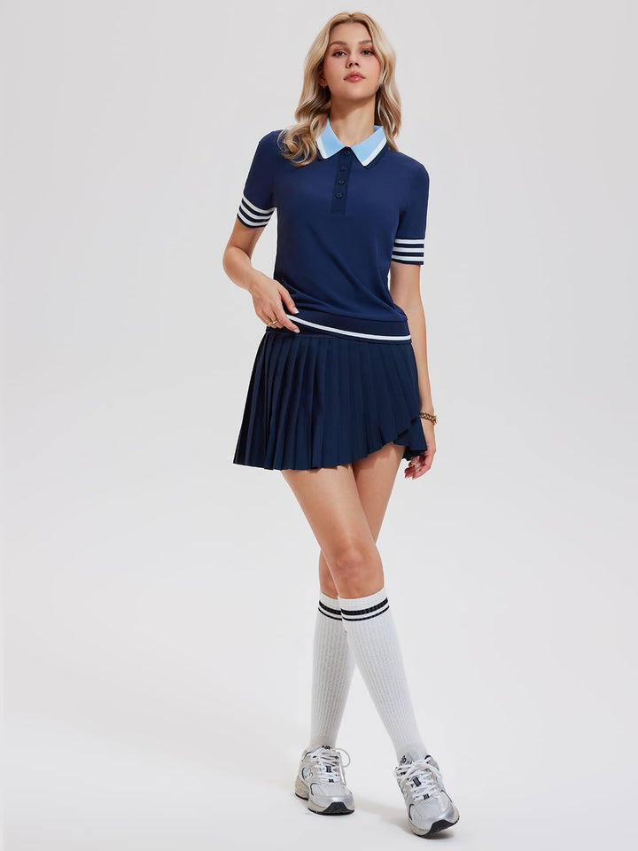 Women’s 2 Piece Tennis Skirt Set, Preppy Polo Top &amp; High Waisted Pleated Skort with Pockets, Athletic Golf Pickleball Outfit