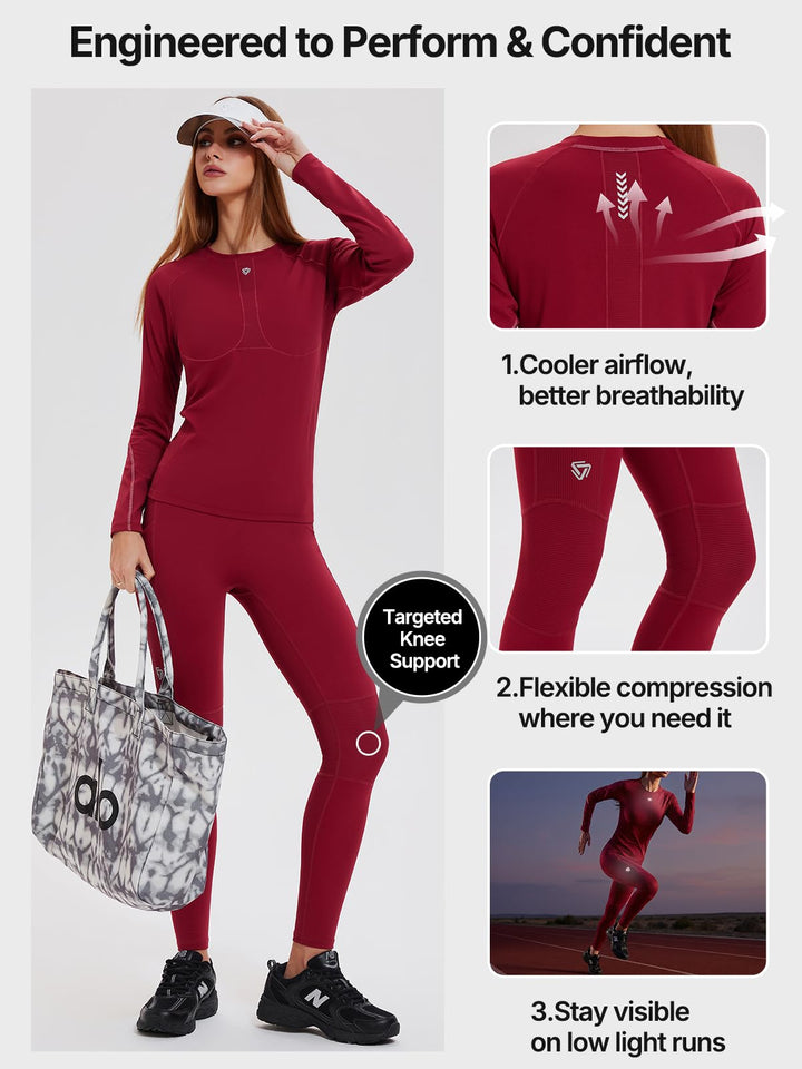 IUK Workout Sets for Women 2 Piece, Compression Running Set with Pockets Cool Dry Base Layer Long Sleeve Gym Track Suits