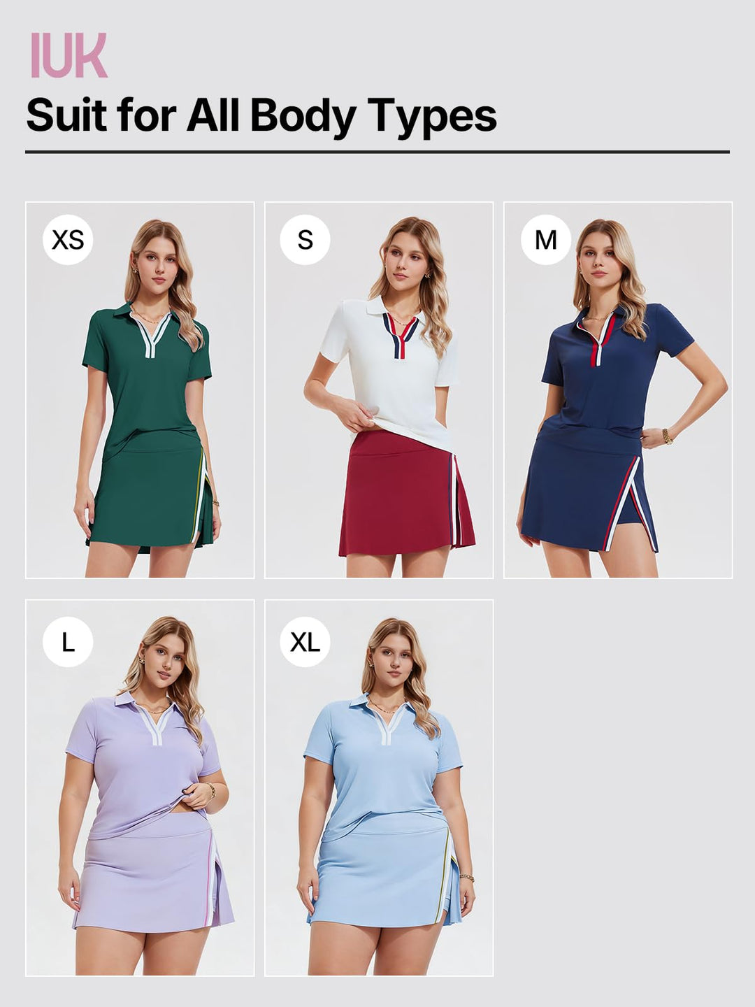 Women’s 2 Piece Tennis Skirt Set Colorblock V Neck Polo &amp; High Waisted Side Slit Skort Athletic Outfit for Pickleball Golf