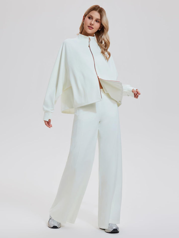 IUK Tall Women’s 2 Piece Athleisure Lounge Set, Oversized Zip Up Jacket &amp; High Waisted Wide Leg Pants, Matching Active Outfit