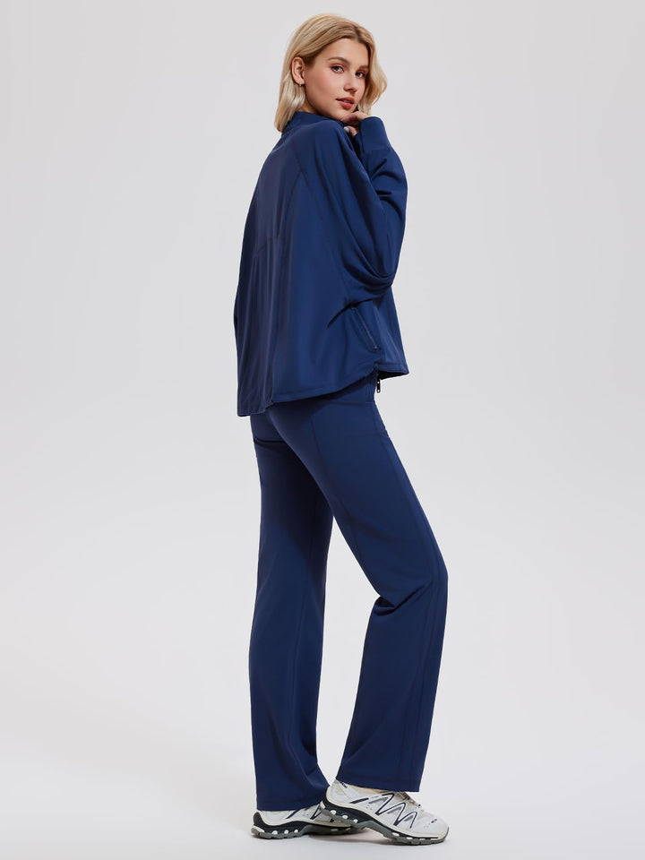 IUK Women’s 2 Piece Athleisure Lounge Set, Oversized Zip Up Jacket &amp; High Waisted Straight Leg Pants, Matching Outfit