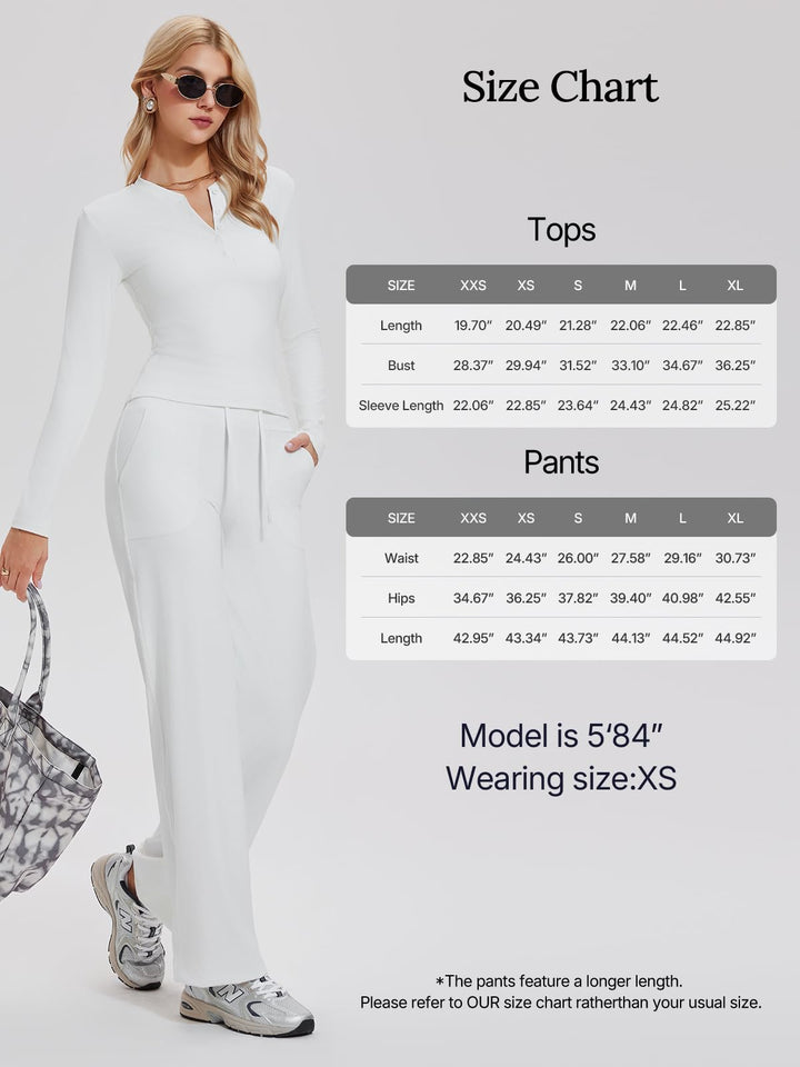 Womens Henley Y2K Lounge Sets 2 Piece Outfit Airport Travel Tracksuit Sweatsuit Outfits Tall Matching Set High Waist Pants