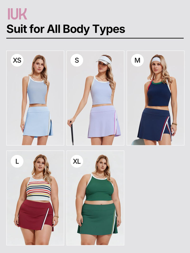 Women’s 2 Piece Tennis Skirt Set Athletic Side Slit Skort with 4 Pockets &amp; Padded Racerback Crop Top for Pickleball Golf