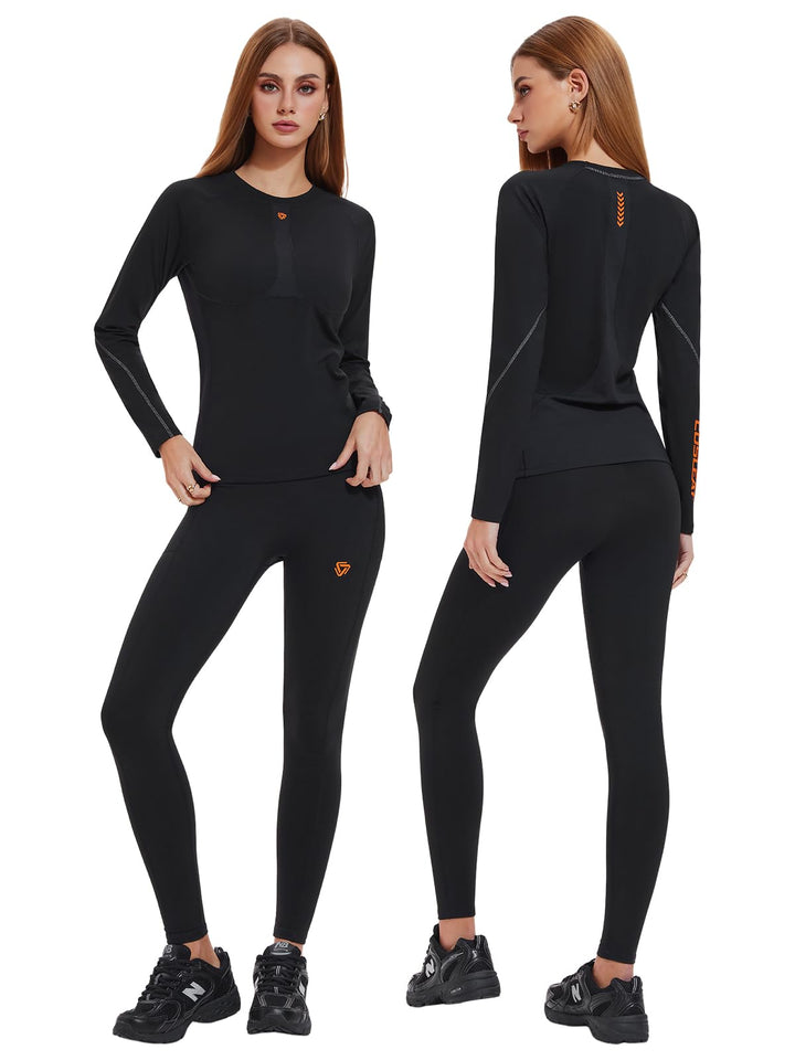 IUK Workout Sets for Women 2 Piece, Compression Running Set with Pockets Cool Dry Base Layer Long Sleeve Gym Track Suits