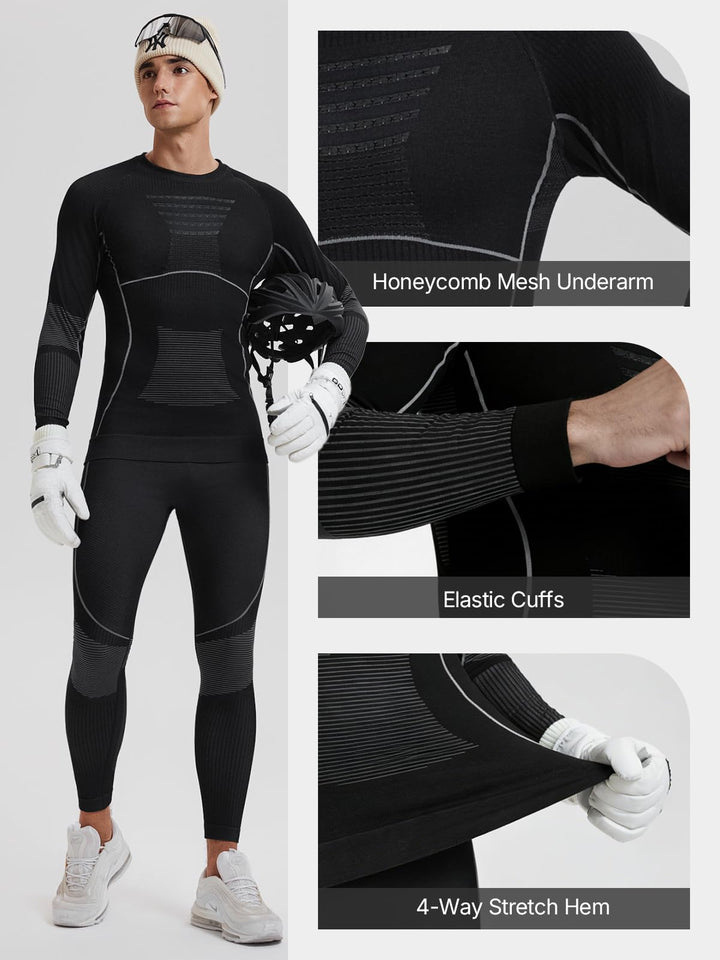 IUK Two Piece 7% Merino Wool Blend Base Layer Set Thermal Underwear Skiing Cold Weather Quick-Dry Moisture Wicking Breathable