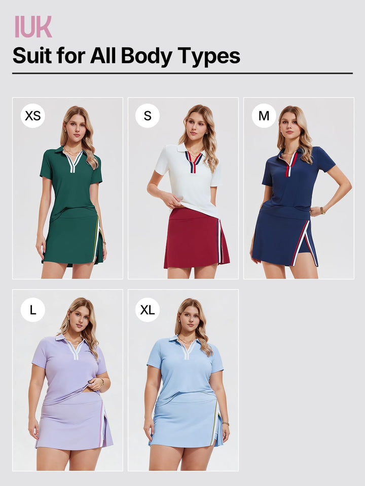 Women’s 2 Piece Tennis Skirt Set Colorblock V Neck Polo &amp; High Waisted Side Slit Skort Athletic Outfit for Pickleball Golf