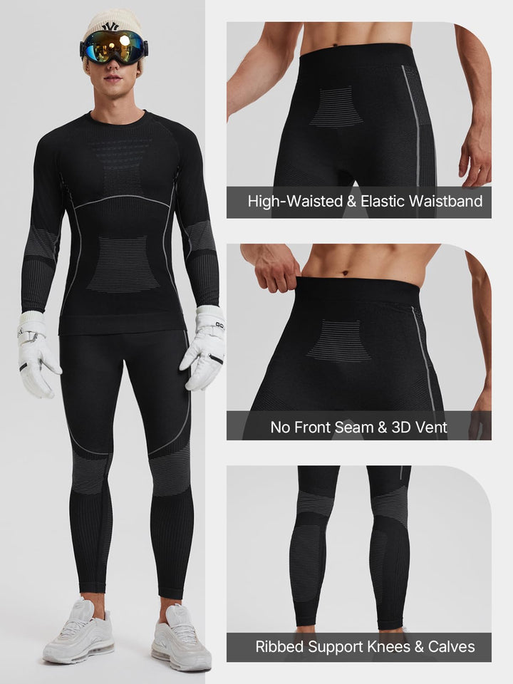 IUK Two Piece 7% Merino Wool Blend Base Layer Set Thermal Underwear Skiing Cold Weather Quick-Dry Moisture Wicking Breathable