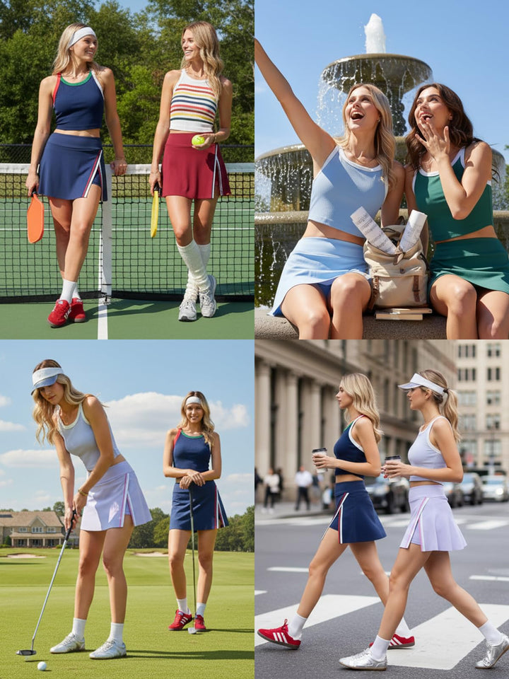 Women’s 2 Piece Tennis Skirt Set Athletic Side Slit Skort with 4 Pockets &amp; Padded Racerback Crop Top for Pickleball Golf
