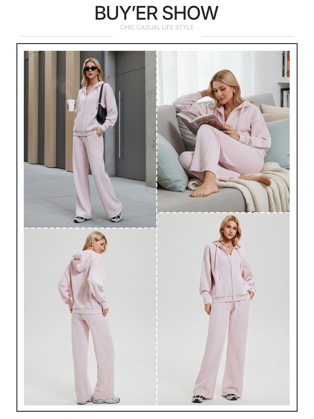 IUK Tall Women Oversized Sweatsuit Matching 2 Piece Set Fleece Tracksuit, Winter Lounge Airport Outfit (Runs Large)