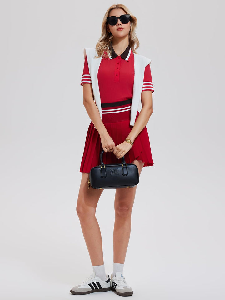 Women’s 2 Piece Tennis Skirt Set, Preppy Polo Top &amp; High Waisted Pleated Skort with Pockets, Athletic Golf Pickleball Outfit