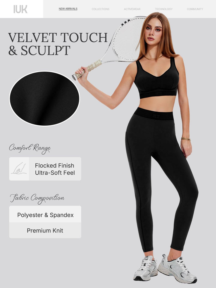 IUK Workout Sets for Women 2 Piece Matching Set, V Neck Bra Leggings with Pockets, Winter Gym Travel Outfits Yoga Lounge Fall