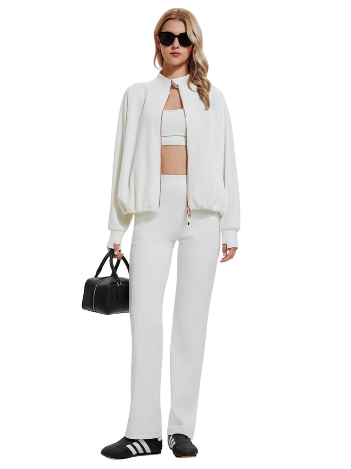 IUK Women’s 2 Piece Athleisure Lounge Set, Oversized Zip Up Jacket &amp; High Waisted Straight Leg Pants, Matching Outfit