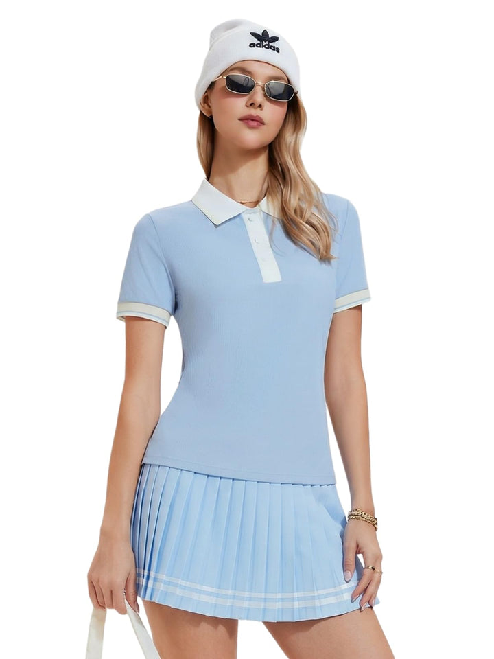 IUK Womens 2 Piece Tennis Skirt Set Polo Pleated Skort with Pockets Golf Pickleball Badminton Athletic Workout Outfit